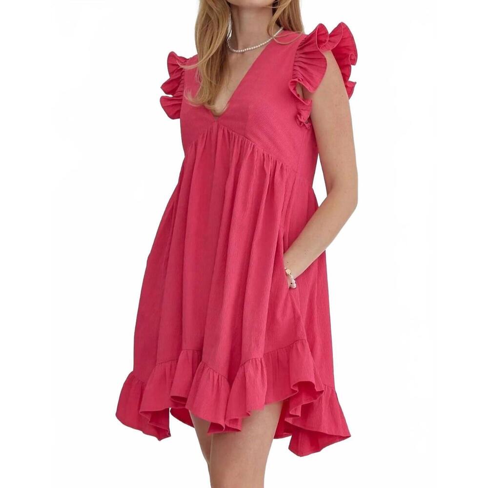 NEW ENTRO ruffle babydoll dress in pretty in pink - Picture 4 of 5